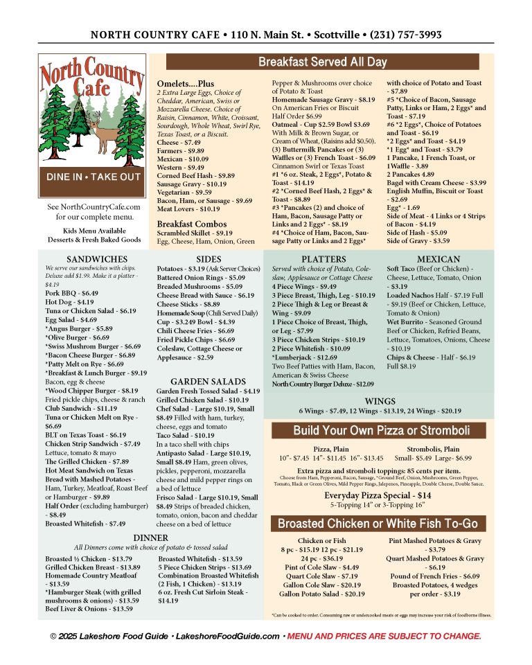 2025 North Country Cafe Food Guide