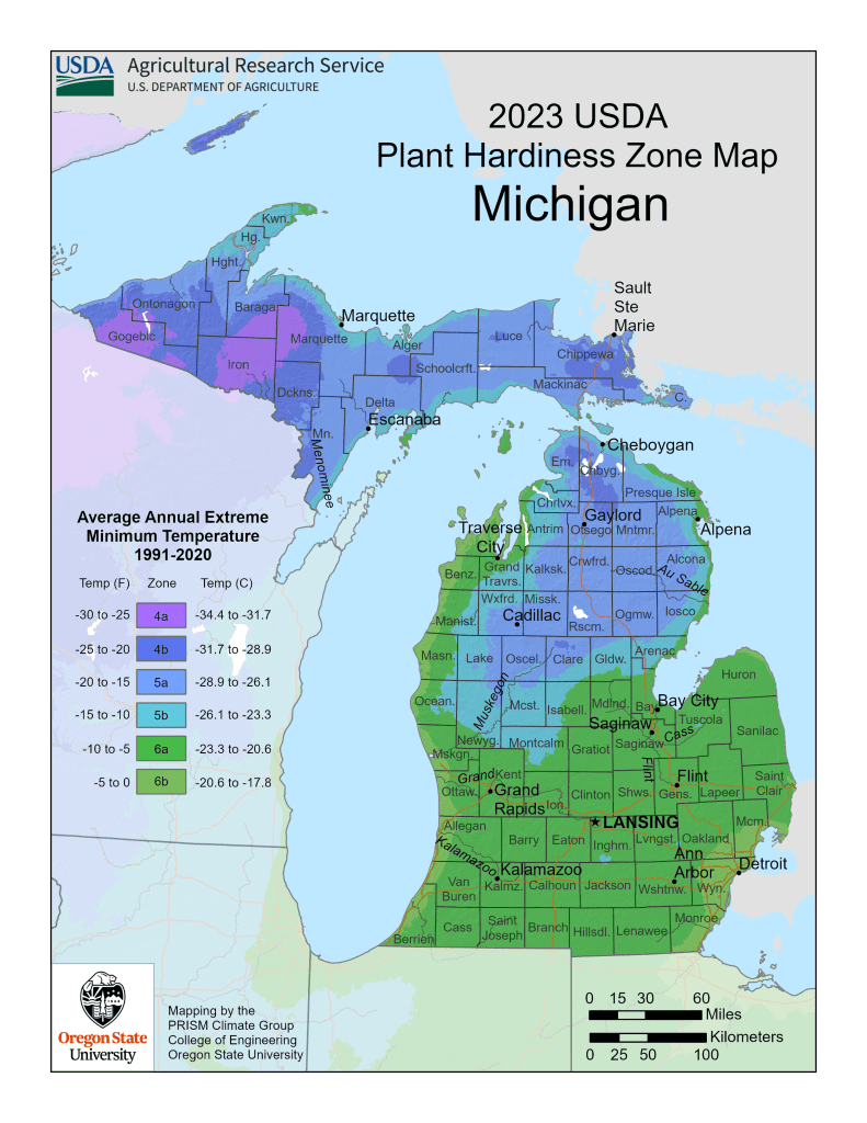 Michigan Hardiness Zones map